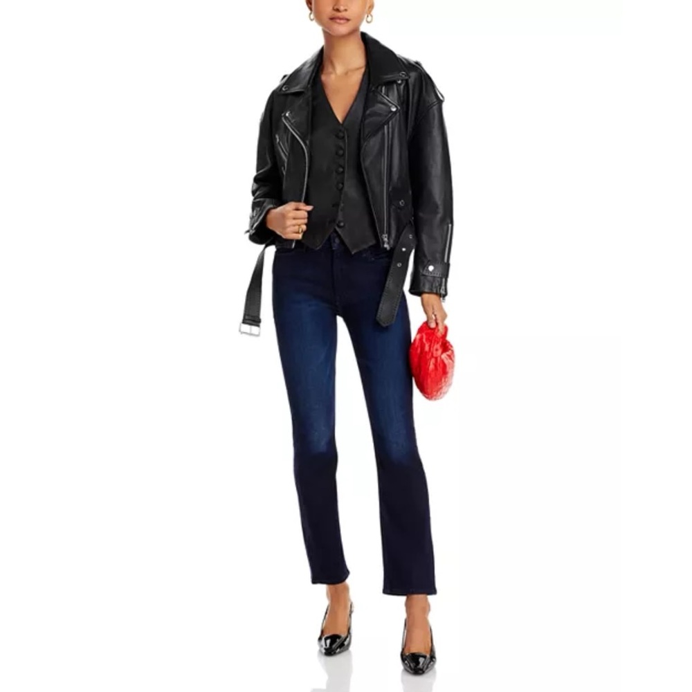 Mother The Mid Rise Dazzler Ankle Straight Stretch Jeans in Now or Never Size 25